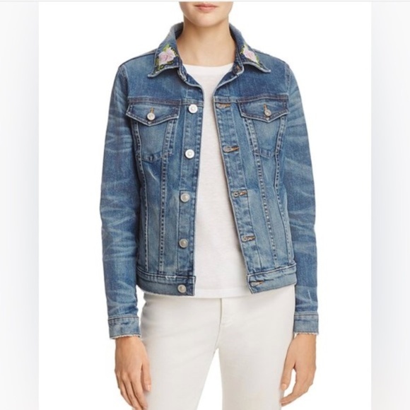 Hudson Jeans Jacket Embroidery Floral Roses Denim - Picture 1 of 8